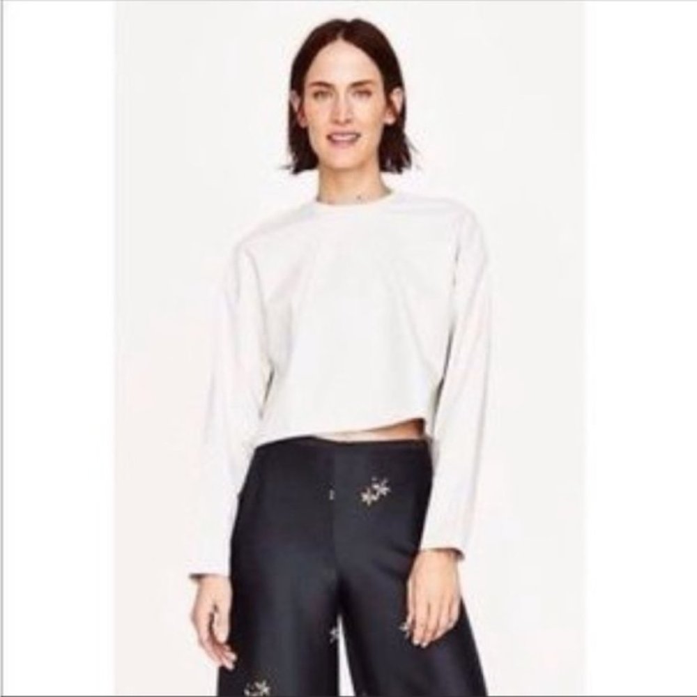 Zara Faux Leather Cropped Long Sleeve Top Sz XS